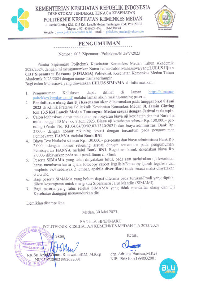 Pengumuman Lulus CBT SIPENMARU JALUR SIMAMA TA. 2023/2024