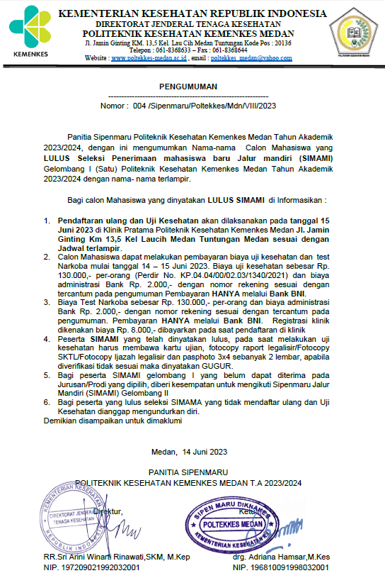 Pengumuman Lulus SIPENMARU Jalur SIMAMI Gelombang TA. 2023/2024