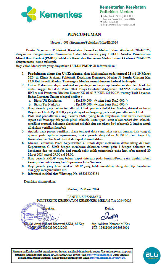 Pengumuman Lulus Administrasi SIPENMARU Jalur PMDP TA. 2024/2025