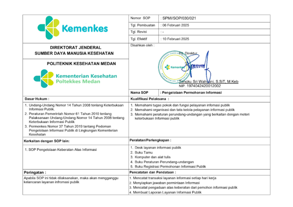 SOP Pengelolaan Keberatan Atas Informasi
