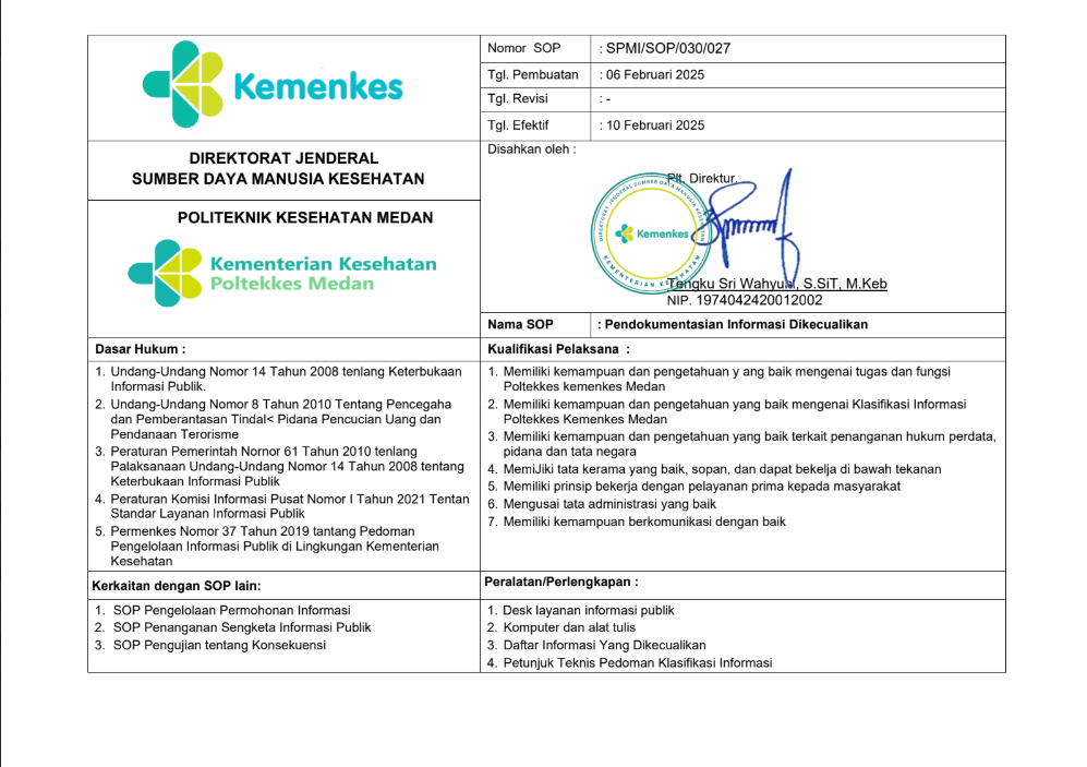 SOP Pendokumentasian Informasi Dikecualikan