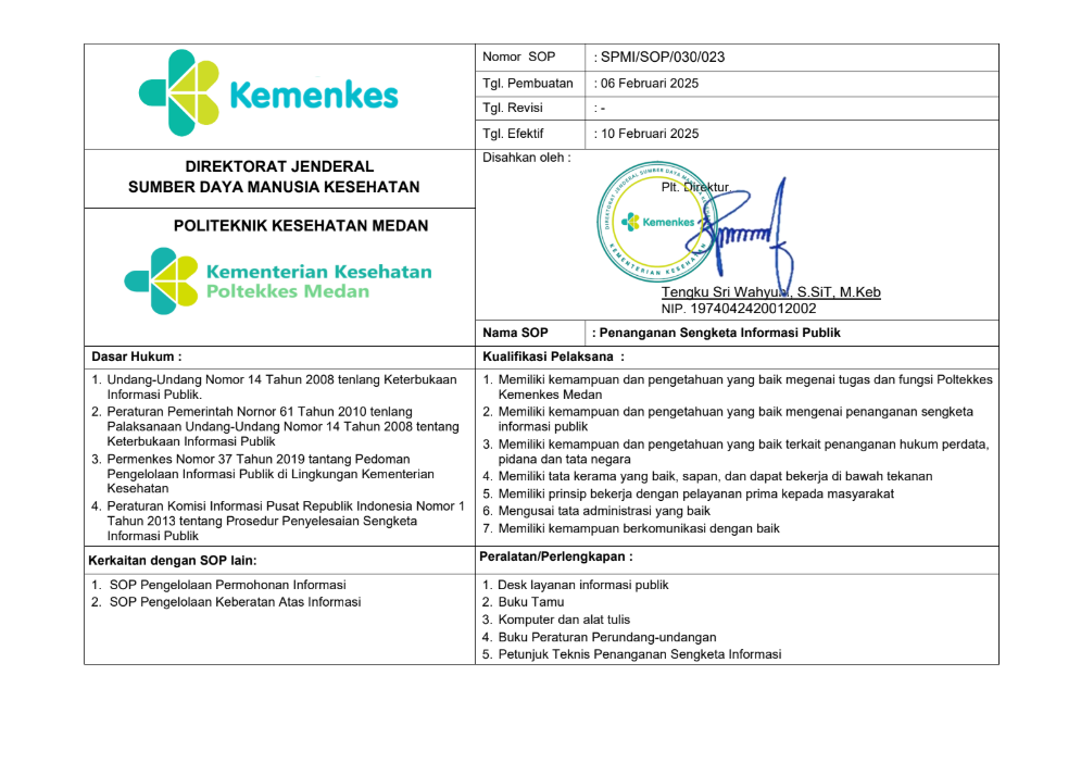 SOP Penanganan Sengketa Informasi Publik