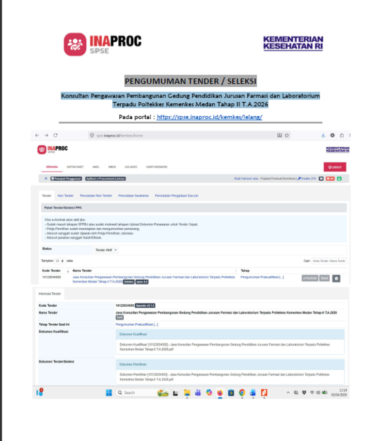 PENGUMUMAN TENDER SELEKSI